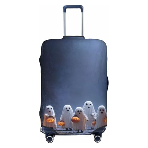 Cute Ghosts Carrying Halloween Pumpkins Elastic Travel Luggage Covers Dustproof Scratch-Resistant Suitcase Protector Fit 22-24 Inch