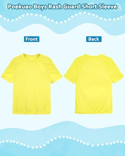 Poekuao Boys Rash Guard Short Sleeve UPF 50+ Sun Protection Swim Shirt Kids Quick Dry SPF Surfing Beach Water Shirt Yellow XS — view 2