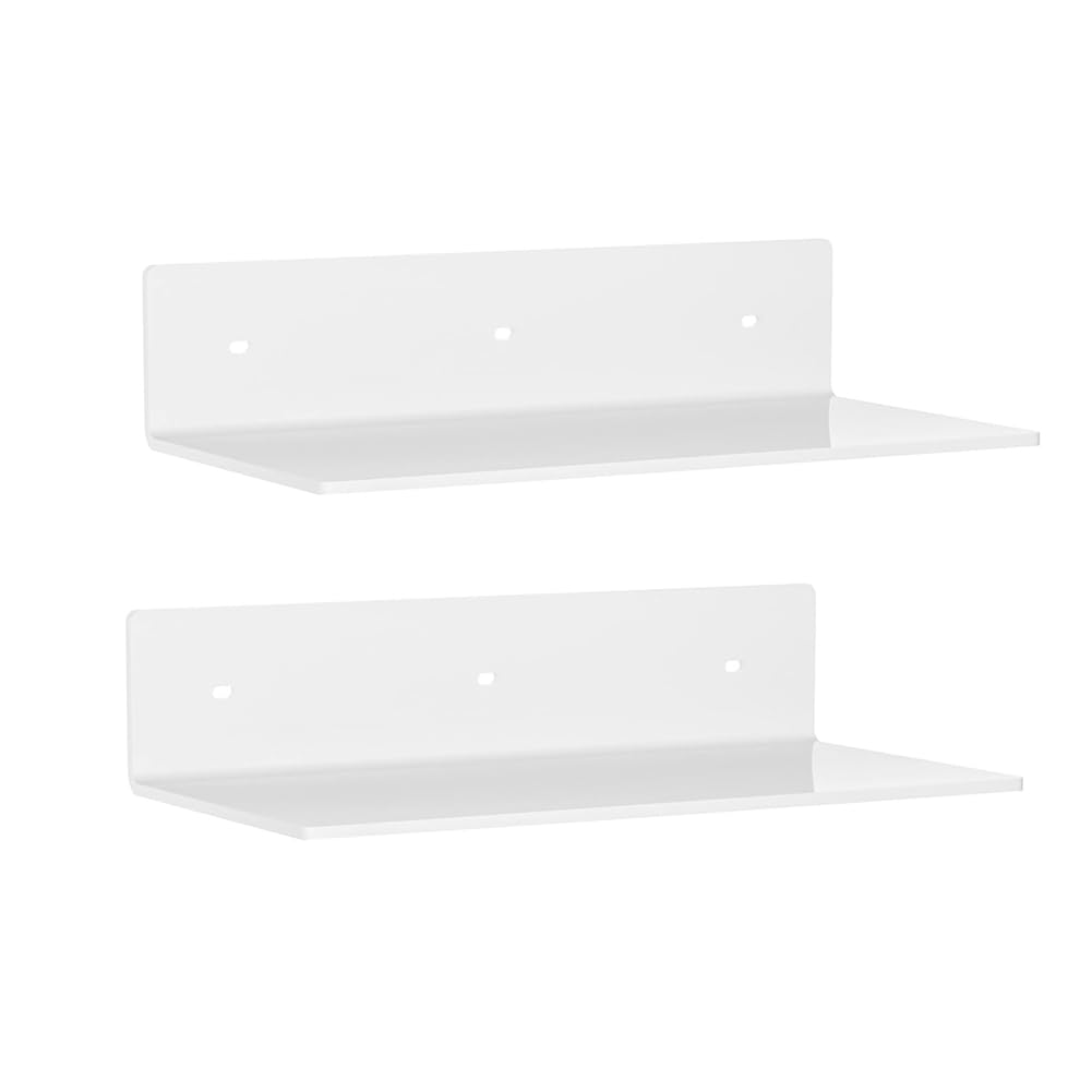 CTRLZS Small Wall-Mounted Acrylic Floating Shelf Clear Storage Rack Decor for Bathroom Living Room White
