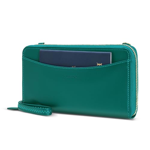 Image of nuoku RFID Blocking Wristlet Wallet for Women, Zip-Around Crossbody Clutch with 2 Removable Straps