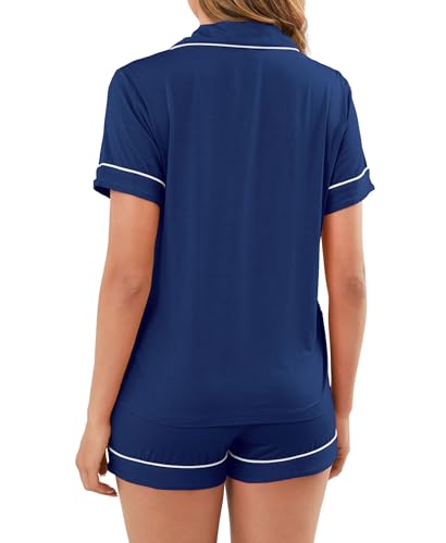 Image of Womens Pajamas Set Short Sleeve Sleepwear Button Down Pjs Shorts Set Soft Pjs Lounge Set With Pockets