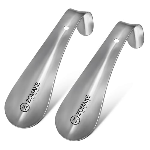 ZOMAKE Calzador Metalico Corto 2pcs - Calzador Zapatos Metalico Con Gancho de 15 cm,Para Mujeres Embarazadas Ancianos Y Niños(2 Piezas Plateadas)