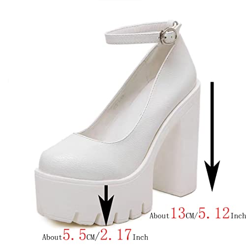 Image of Ulalaza Women Mary Jane Dress Pumps Lolita Shoes Cute Platform Gothic Double Ankle Strap Round Toe Chunky Heel Uniform Pumps Shoes Perfect for School Party Business Work Dance Date Night Club