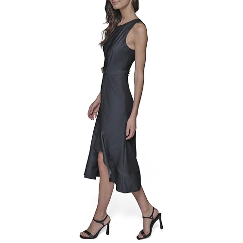 Image of Karl Lagerfeld Women's Sleeveless Jewel Neck Belted A-line Midi Dress