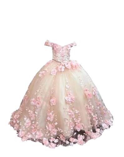 Floral 3D Flowers Pearls Lace Sweet 15 Dresses for Teens Off Shoulder Cinderella Pageant Dress Girls 2025