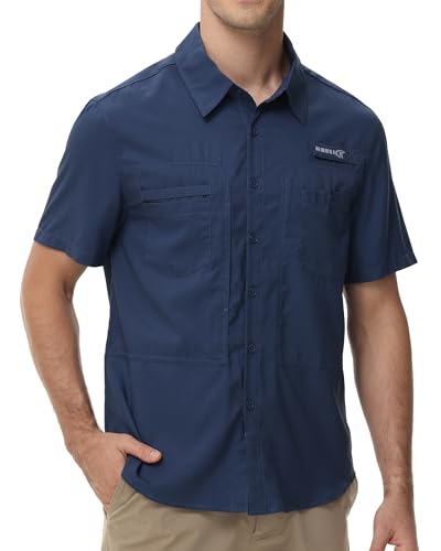 Satankud Men's Short Sleeve Lightweight Fishing Shirt UPF 50+ Sun Protection Hiking Travel Work Button Down Shirt Zip Pocket2