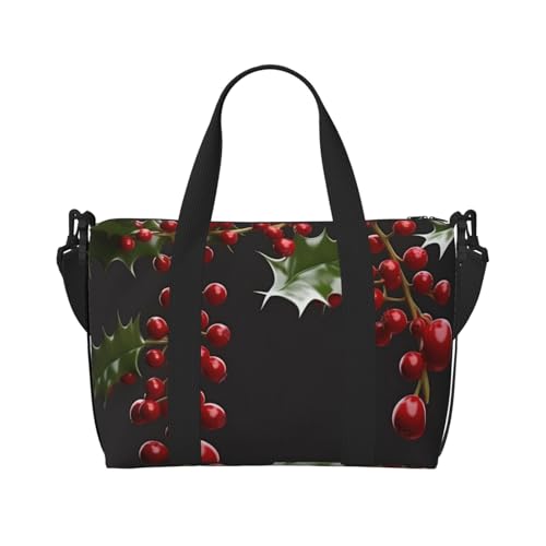 Travel Duffel Bags Personal Item Bag Carry on Luggage Bag Training Handbag Lightweight Waterproof Sports Gym Bag Holly Berry Branches Weekender Bag for Women Men
