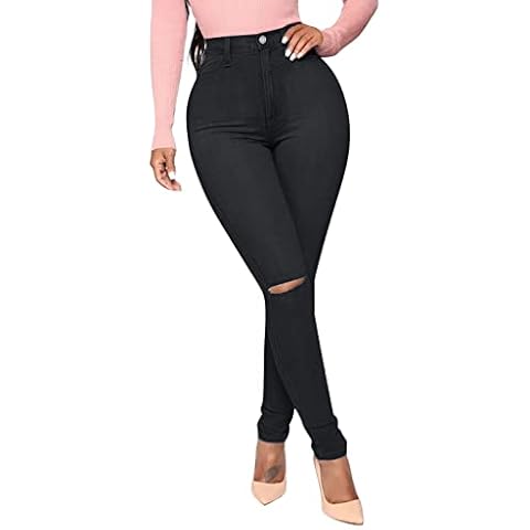Ghemdilmn Women's jeans trousers, women's jeans, women's slim button high waist trousers, women's pencil trousers, jeans, jeans, trousers, women's jeans, women's stretch, black, XL Cover
