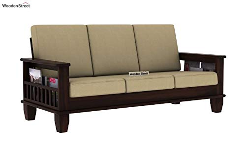 Image of BN Furniture Solid Sheesham Wood Sofa Set 6,5,3&2 Seater Cushioned Back for Living Room Stylish, Durable & Comfortable for Home, Office, Hall, Guest Room (Black with Gray Cushion, 5 Seater)