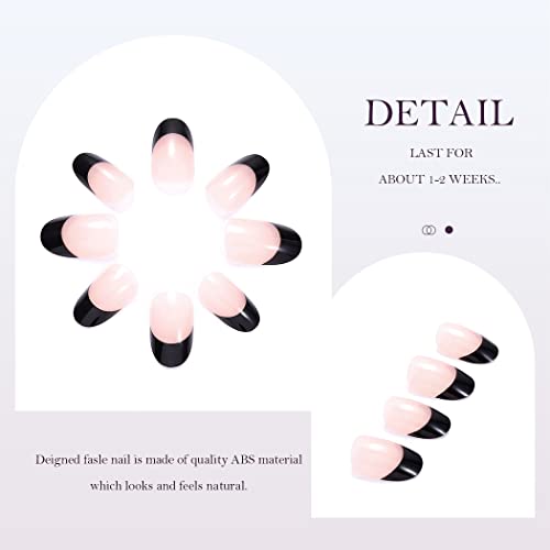 Vatocu Coffin Glossy False Nails Long Pink Fake Nails Flame Tai Chi Press on Nails Black White Full Cover Ballerina Acrylic Stick on Nails for Women and Girls (24 pcs) (Black 2) - Image 3