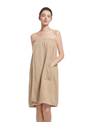 Image of Women'S Soft Wrap Towel Full Length,Bath Robe After Shower Female Plush Long,Spa Bathrobes Lightweight With Pockets