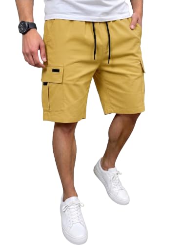 JEMLDL Men's Casual Cargo Shorts Stretch Waist Drawstring Classic Summer Outdoor Work Short with 5 Pockets Khaki XL
