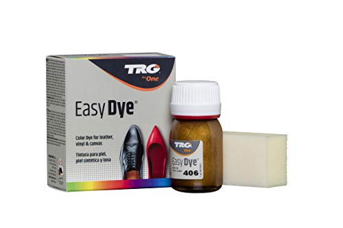 TRG The One - Tinte para Calzado y Complementos de Piel | Tintura para zapatos de Piel, Lona y Piel Sintética con Esponja aplicadora | Easy dye #407 Oro brillante, 25ml