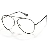 Cyxus Blue Light Filter Glasses, Retro Large Metal Frame Transparent Lens, [Better Sleep] Anti Eyestrain Gunmetal Frame