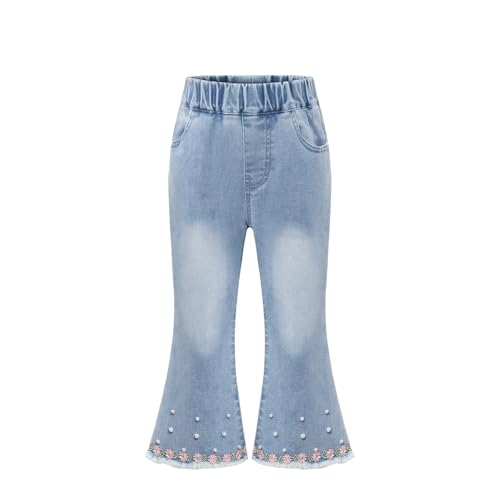 Girls’ Stretchy Elastic Waist Flared Jeans Blue Bell Bottom Denim Toddler to Kids