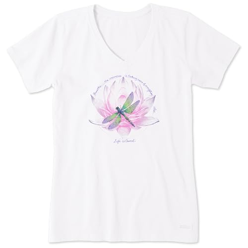 Life is Good Women's Crusher Tee, Short Sleeve Cotton Graphic T-Shirts, Dragonfly Lotus Breathe