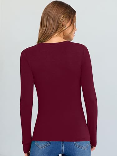 Image of ANRABESS Long Sleeve V Neck Shirts for Women | Soft Comfy Ribbed Knit Fitted Tshirts, Casual Going Out Tops, 2026 Trendy Basic, Fall Winter Underscrub Layering Clothes