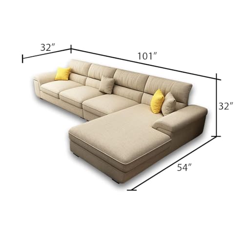 Image of Italino 5 Seater Luxurious L Shape Fabric Sofa Set (Right Side Lounger, Cream) | 5 to 6 Person Wooden Corner Sofa Couch for Living Room Bedroom Home Hall Furniture