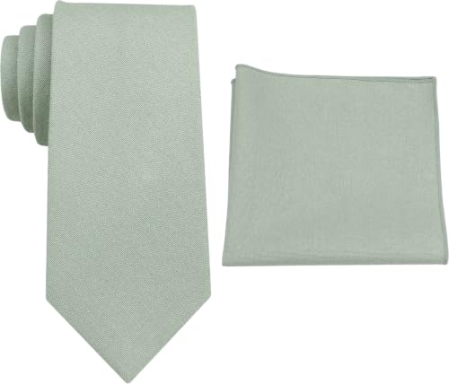 Entwineno Ensemble Cravate Lin Homme Vert Sauge Poche Carrée