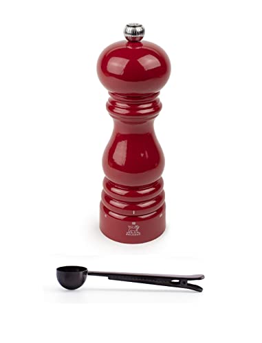 Peugeot Paris u'Select 7-inch Pepper Mill Gift Set, Passion Red - With Stainless Steel Spice Scoop/Bag Clip