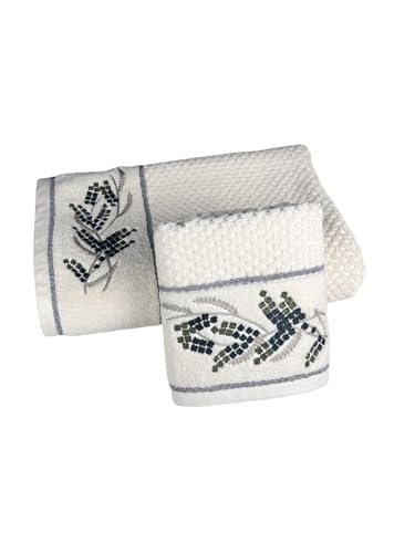 Image of SENSES By Riba Cotton Towel Set 550 GSM - Design 6, 2 Pcs| 1 Bath + 1 Hand Towels Combo | Super Soft, Absorbent, Lightweight, Antimicrobial, Low Linting