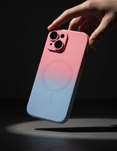 Image of amazon basics Gradient Mag-Safe Case for iPhone 15 | Soft Silicone Shockproof Cover with Camera Protection | Slim Lightweight Design | Smooth Touch & Durable - Pink & Blue
