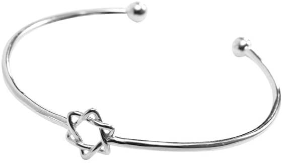 Pulsera estrella de David brazalete abierto plata de ley ajustable mujer