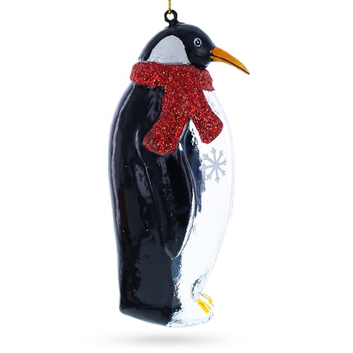 Penguin with Scarf Blown Glass Christmas Ornament