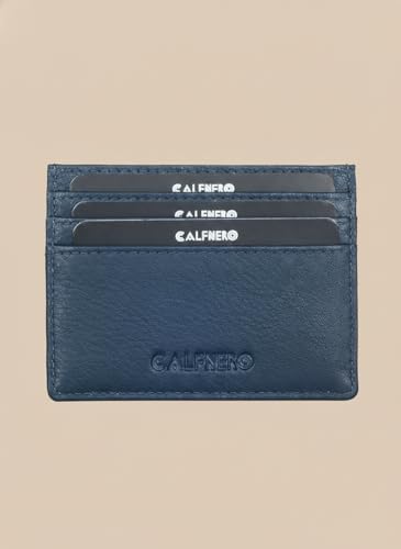 Image of Calfnero Genuine Leather Card Holder-Multiple Card Holder with ID Slots-Navy Leather Card Case