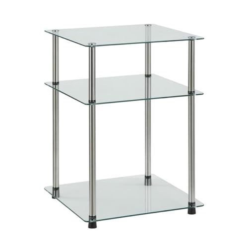 Convenience Concepts Designs2Go Classic Glass 3-Tier End Table 23.75" - Modern Stainless Steel Display with Storage Shelves for Living & Family Room, Bedroom, Bathroom, Office, Glass/Chrome