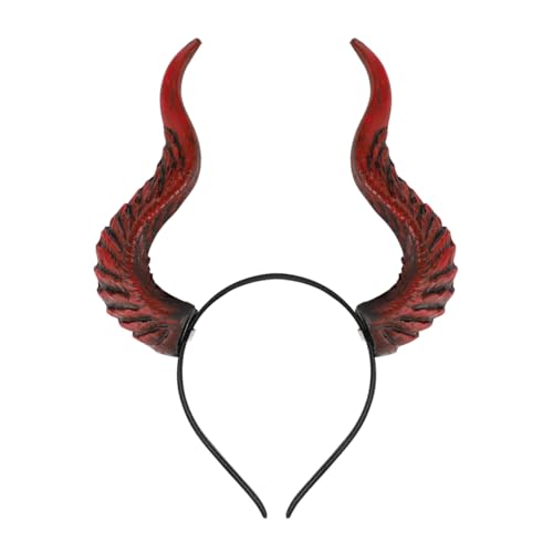 Image of Adult Devil Horn Headband Halloween Demon Witch Horn for Women Men Headwear Black Red Devil Ox Horns Witch Queen Cosplay Carnival Masquerade Headdress Hair Accessorie Party Photo Props (Deep Red)