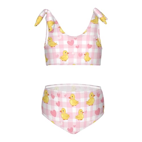 Wusikd Yellow Duck Girls Swimsuits Two Piece Heart Pink Buffalo Check Swimwear Bikini Set for for Girls Size 3T