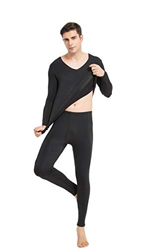 Two Piece Cotton Thermal Underwear Suit Silk Sleepwear Black L