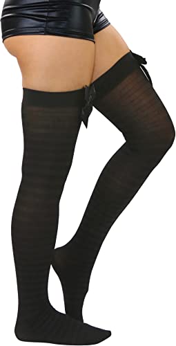 Image of ToBeInStyle Women's Vibrant Horizontal Wide Striped Thigh High Stockings