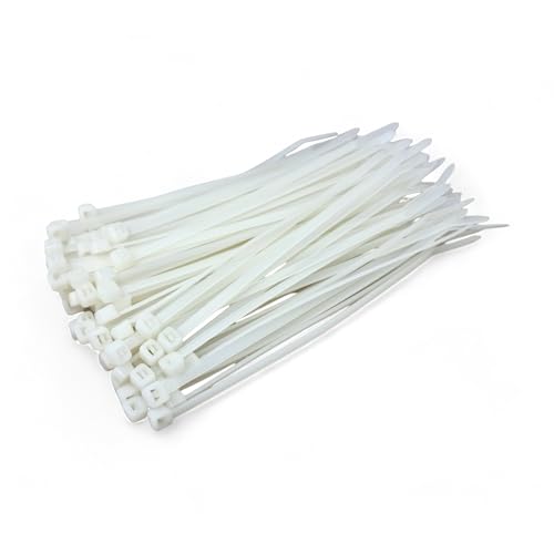 White Cable Ties (150mm x 3.6mm - 100 Pack) Small Clear/Natural Nylon Zip Ties Plastic Tie Wraps for Office Cable Tidy DIY Garden