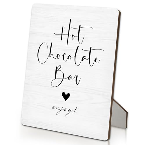 IRTAGANNY Christmas Hot Chocolate Bar Sign Christmas Winter Hot Chocolate Wooden Stand Sign 5X7 Holiday Xmas Coffee Signs Decorations for Party Coffee Bar Cafe Kitchen Table Desk Decor(5x7 Inch)