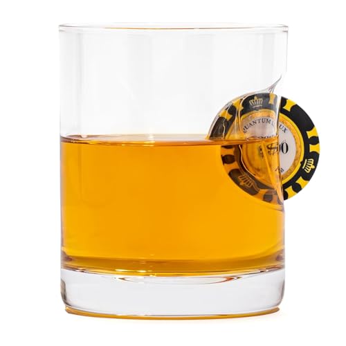 Poker Chip Whiskey Glass Real Poker Chip Embedded Unique Poker Lover Gift Clear Whiskey Drinking Glass Casino Themed Barware Gift for Poker Players Whiskey Enthusiasts Men 10oz 1 Pack