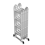 Adjustable Ladder 4.7m Multi-Purpose Aluminum Alloy Combination Ladder with platform and Balance Bar 7 in 1 Folding Ladder Heavy Duty 330lbs Capacity 4 x 4 Steps