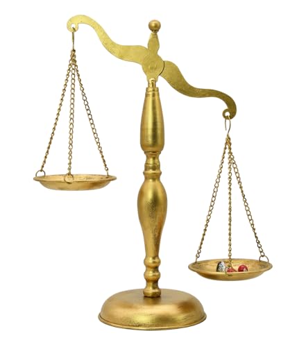 Owlgift Vintage Gold Justice Scale Jewelry Tower Stand Iron Decorative Balance Scales for Home Decor & Gifts 14.2 Tall Symbol of Law Integrity and Wisdom