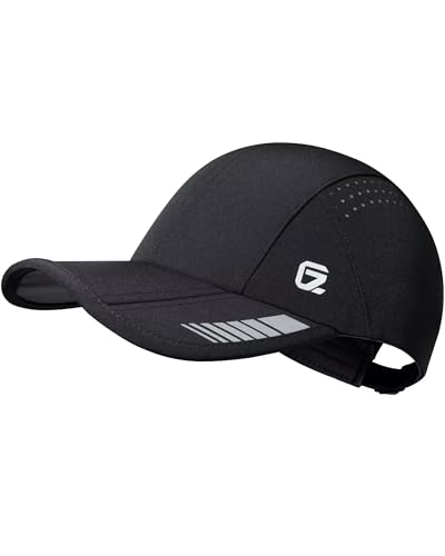 GADIEMKENSD UPF 50+ Foldable Sport Cap Breathable Baseball Caps Mens Summer Reflective Running Hat for Women Sun Hats Uv Protection Sunhat for Golf Tennis Travel Hiking Accessories Black M-L