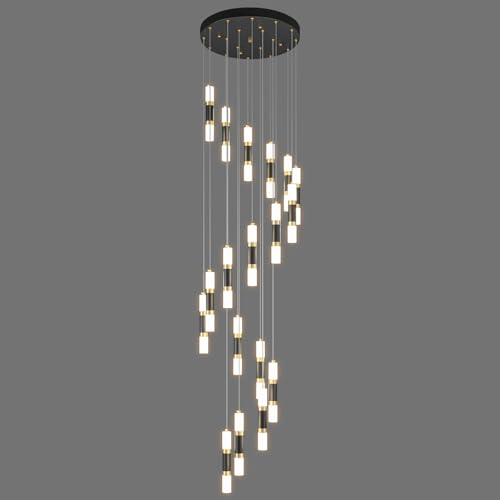 Image of 18-Light Modern Kitchen Island Black Gold Ceiling Pendant Light Dimmable LED 108W Staircase Large Chandelier Lobby Living Room Bedroom Foyer High Ceiling Chandelier