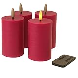 Fachhandel Plus LED Kerzen mit Timer – Stumpenkerzen aus Echtwachs mit 3D Flamme & Fernbedienung – LED Echtwachskerzen in verschiedenen Farben & Größen – Ø 6,5/7,5 cm (Pink, 10 x 6,5 cm)