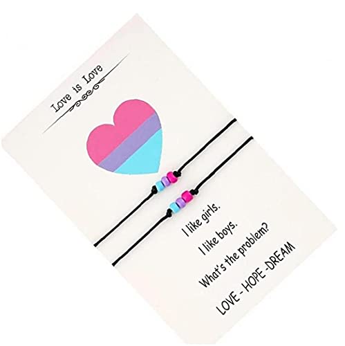 2 Pcs pulseira para lésbicas & Pride Lgbt com contas de corda feita à mão pulseiras par pulseira ajustável para homens, mulheres jóias