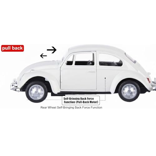 Image of Vintage Die-Cast Metal Toy Car with Openable Doors & Pull Back Action, 1:36 Scale Classic Model Vehicle, Durable Metal Body, Kids Toy Gift for Boys & Girls 3+ Years (Pack of 1) (White)