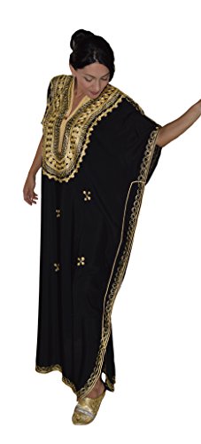 Moroccan Caftan Hand Made with Gold Hand Embroidery Long Length Black4