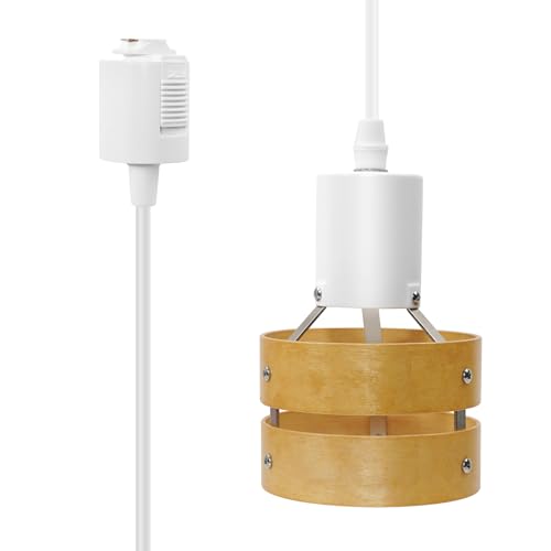 Aiwode ペンダントライト 木の色木製の円 ダクトレール用 E26口金 長さ調整可能 ロック機構により脱落を防止 簡単なインストール 太いロープ 高級 和風 目に優しい 節電 省スペース設計 寝室 高級レストラン 書斎 廊下 植物 水槽の照明に適しています 電球はありません 1個入り