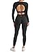 SUUKSESS 2 Piece Workout Sets for Women Long Sleeve Gym Sets Woman Butt Lifting Leggings Open Back Crop Tops