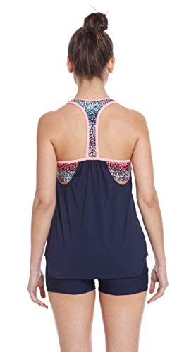 ZeroXposur Womens Tankini Swimsuits Racerback Top Full Coverage Action Shorts Set (Stellar/Firefly, Small)