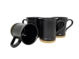Essential Drinkware 15oz Entice Black Tall Ceramic Coffee Mug, Set of 4 - Large handles, dishwasher