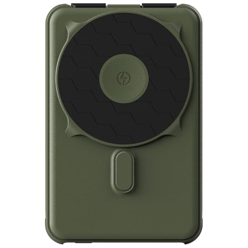 Ridge Magnetic Power Bank Battery Pack 10 000mAh - Fast Charging Compatible with MagSafe - Portable Charger Powerbank - with Built in Cables Wireless Charging & Magnetic Attachment (Matte Olive)